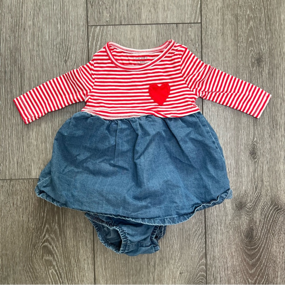 CARTERS 2PC LONG SLEEVE DRESS VALENTINES DAY 6MO